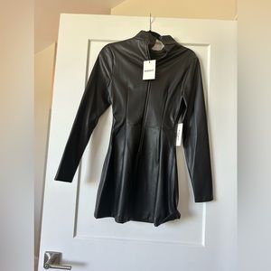 new with tags, vegan leather, size 4 / small black long sleeve dress